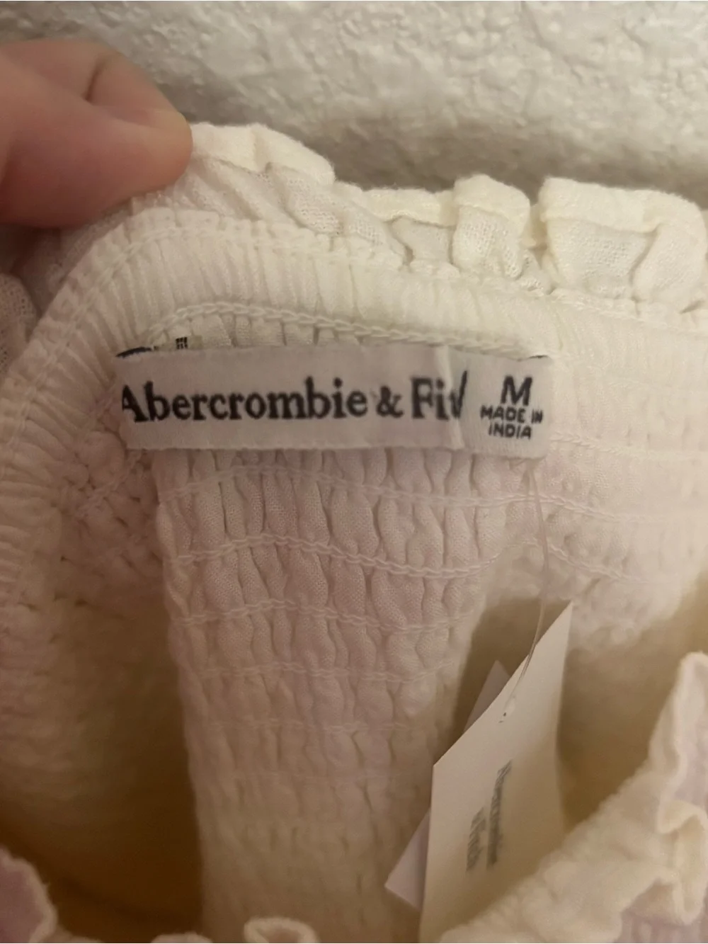 Abercrombie Smocked Square Neck Puff Sleeve Maxi Dress in Cream Linen Blend